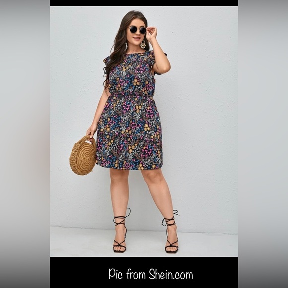 SHEIN Curve Clasi Plus Multicolor Floral Ruffle Sleeves Mini Dress in 1XL/14 USW - Picture 14 of 15